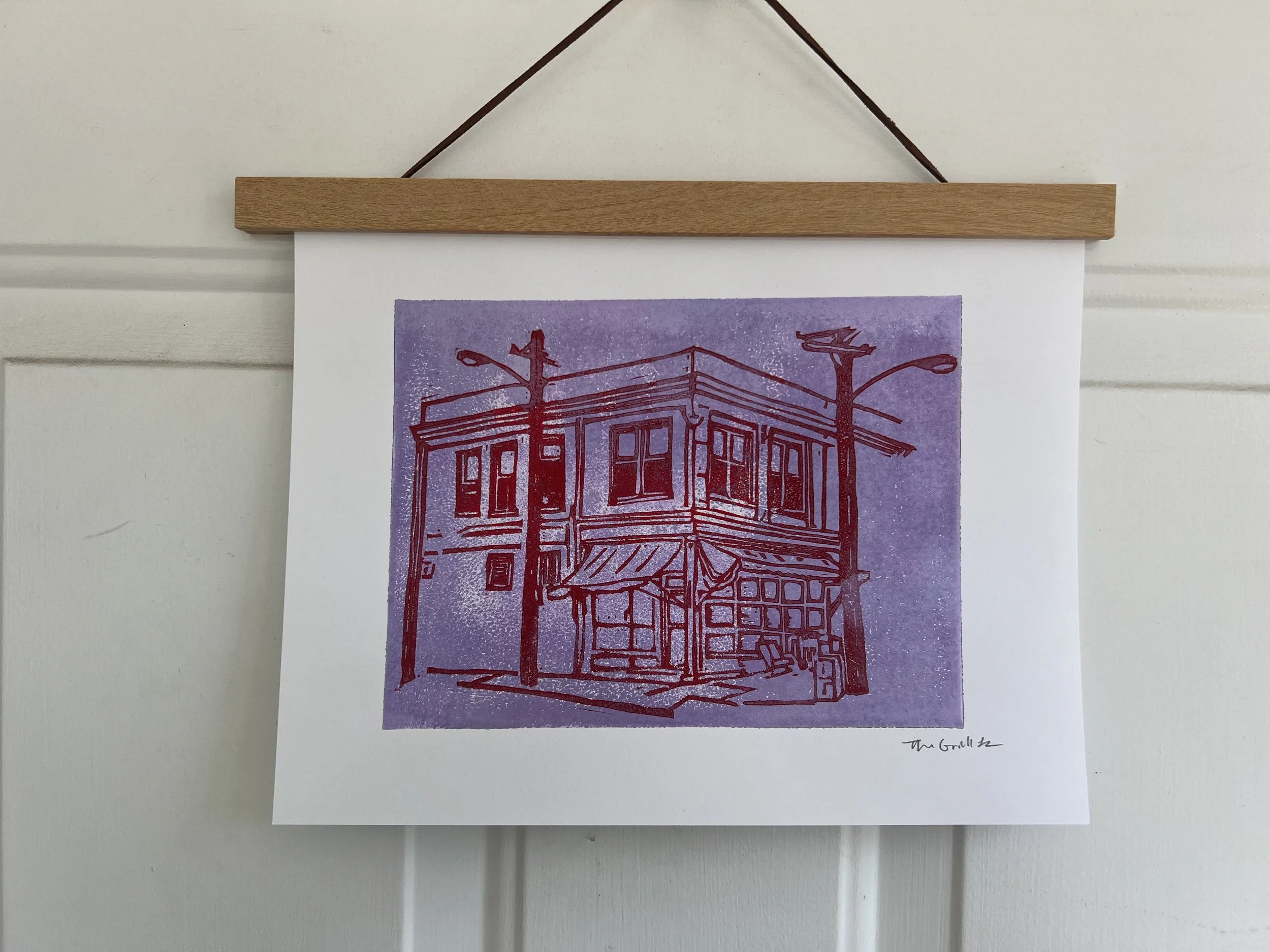 Main Street Grill  linocut