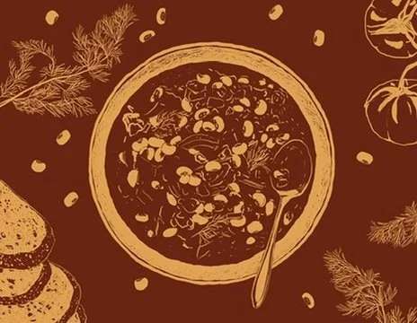Plated series black-eyed peas and stewed tomatoes digital print