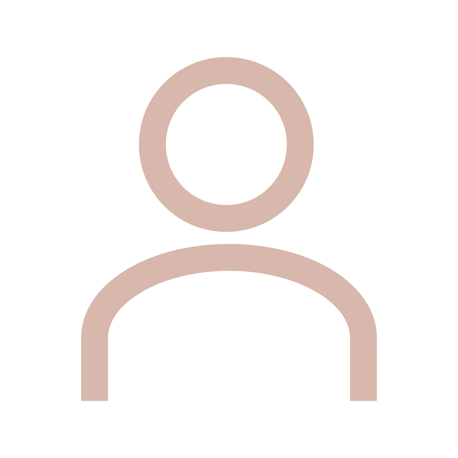 Simple digital icon of a person with circular head and curved shoulders in beige color on black background.