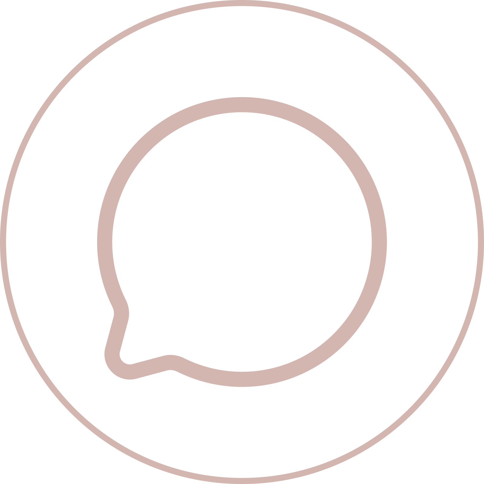 Outline of a speech bubble inside a larger circle, all in beige on a black background.
