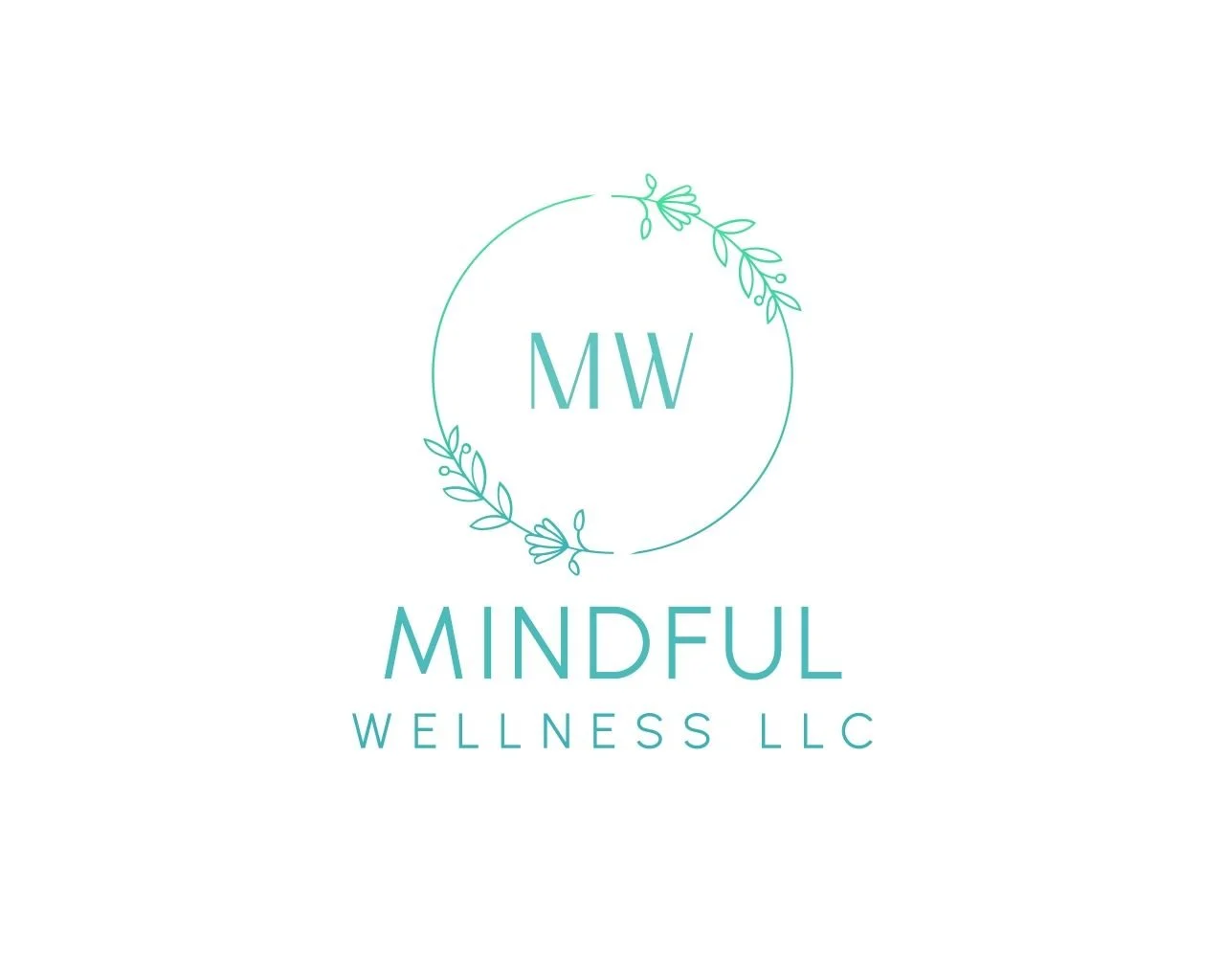 Logo for Mindful Wellness LLC featuring the initials 'MW' inside a circle with a leaf and floral design, and the words 'Mindful Wellness LLC' below.