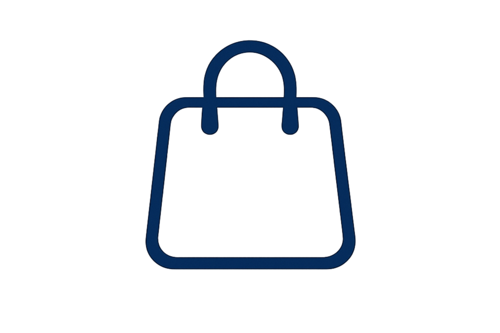 Graphic of a shopping bag icon in blue color with a horizontal rectangle next to it