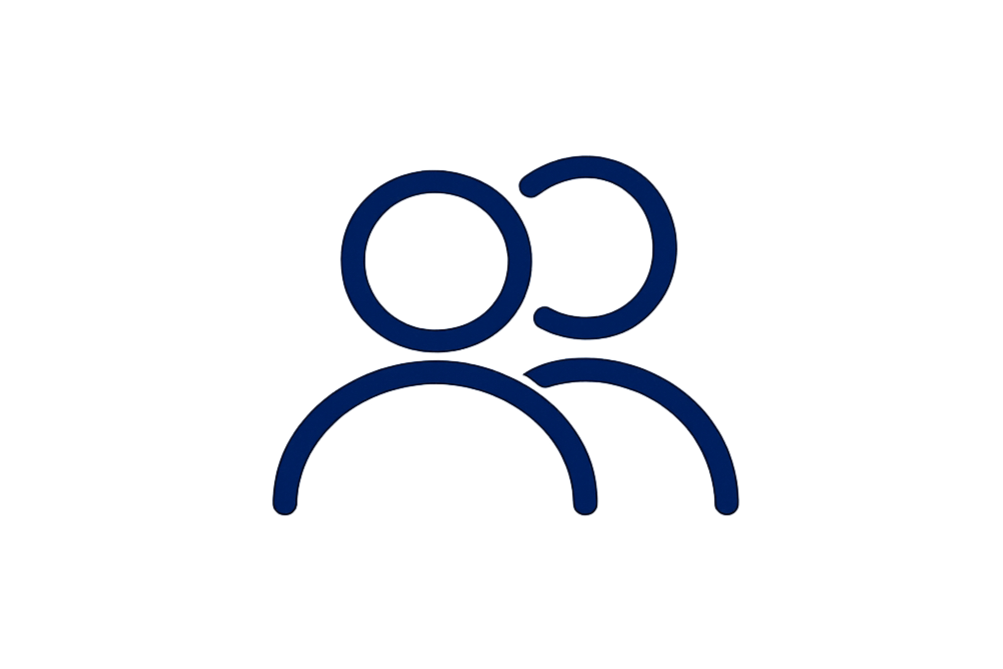 Icon of two stylized human figures standing side by side, representing a group or team.