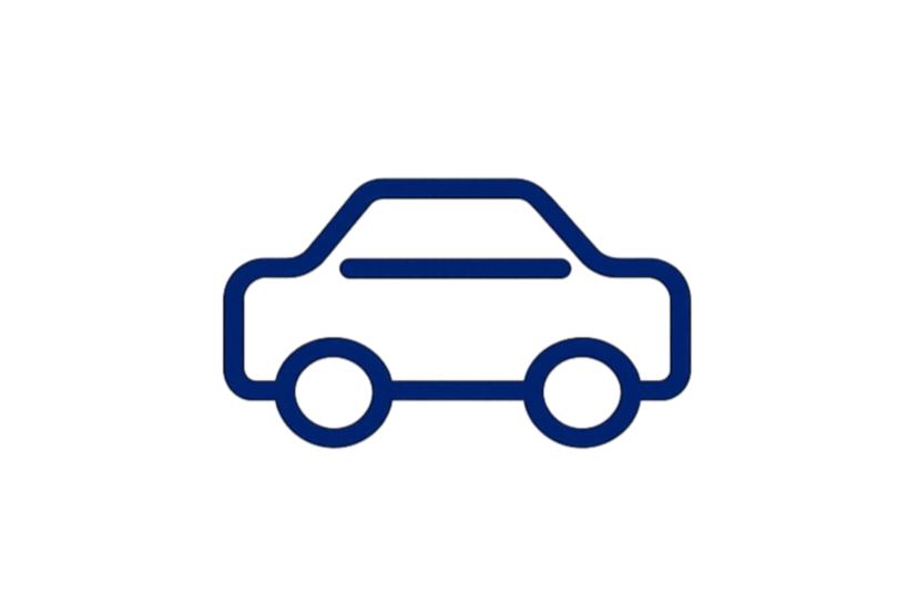 Neon sign of a car outline in blue on a black background.