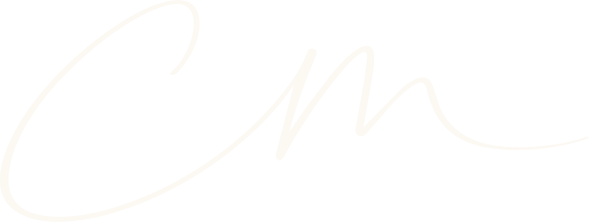 The image contains a stylized, cursive signature-like writing in a light beige color on a white background.