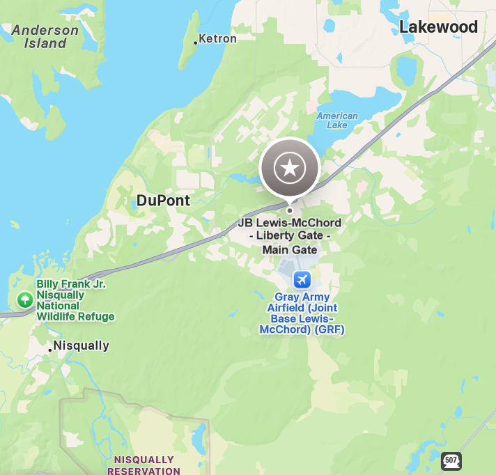 A map showing JBLM and the surrounding areas to help find where to live.