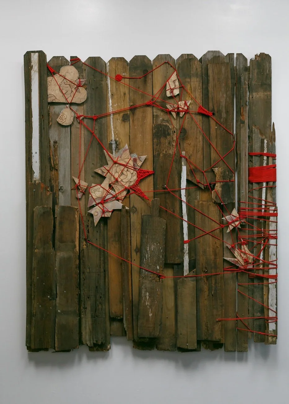 결국에는 인연의줄은 풀수가없구나 (transl. Ultimately, the threads of fate can not be unraveled.), 2023
Remains of Our Past, Porcelain, Nylon.
60 x 72 x 5 in.
212lbs of my past, weighing on my mind. They say the fastest way to destroy a house is to leave it abandone