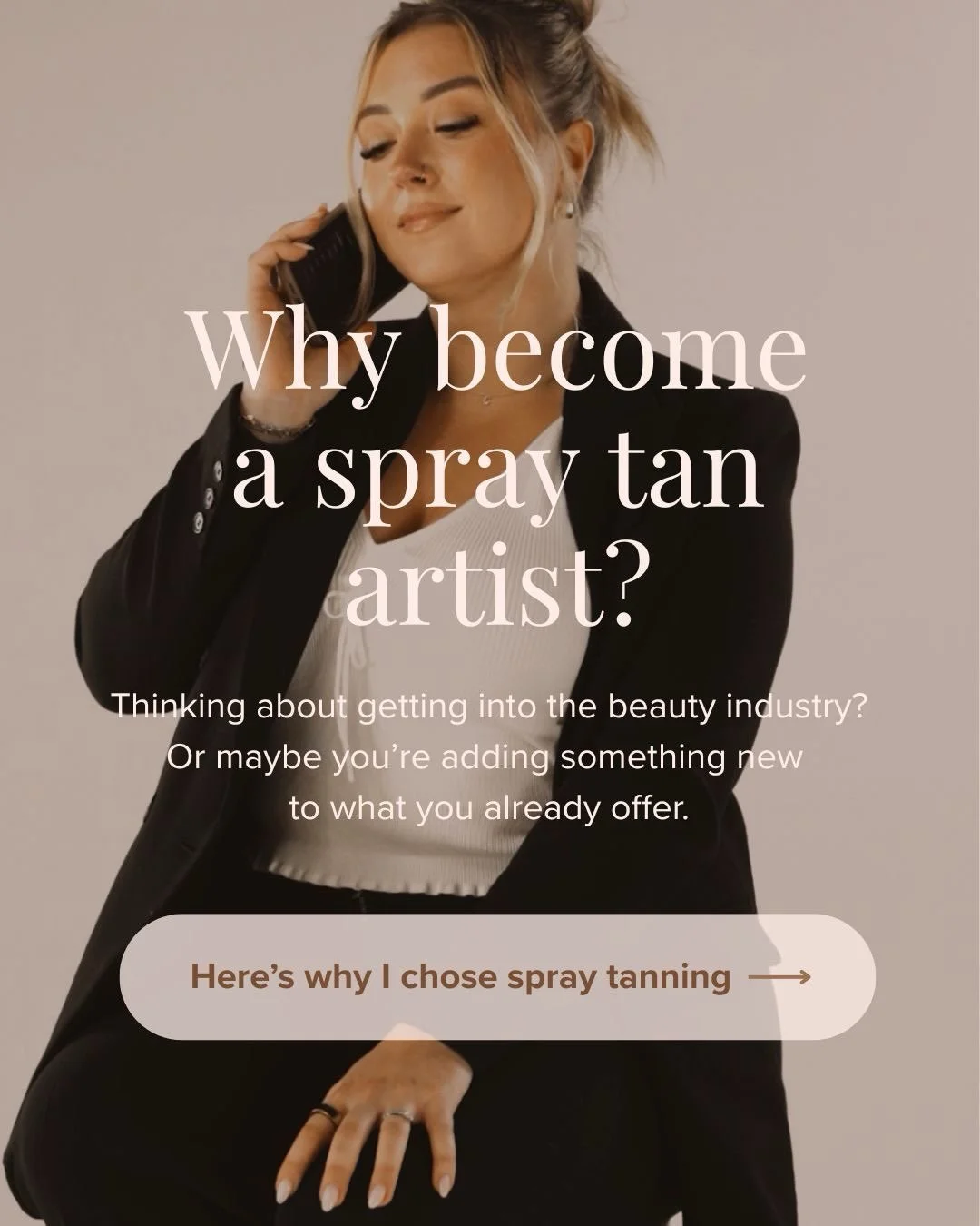 There&rsquo;s a reason I chose to build my business around spray tanning.

What started with learning a new skill turned into a genuine passion for the craft &mdash; understanding the why, customizing every tan + constantly learning how to create bet