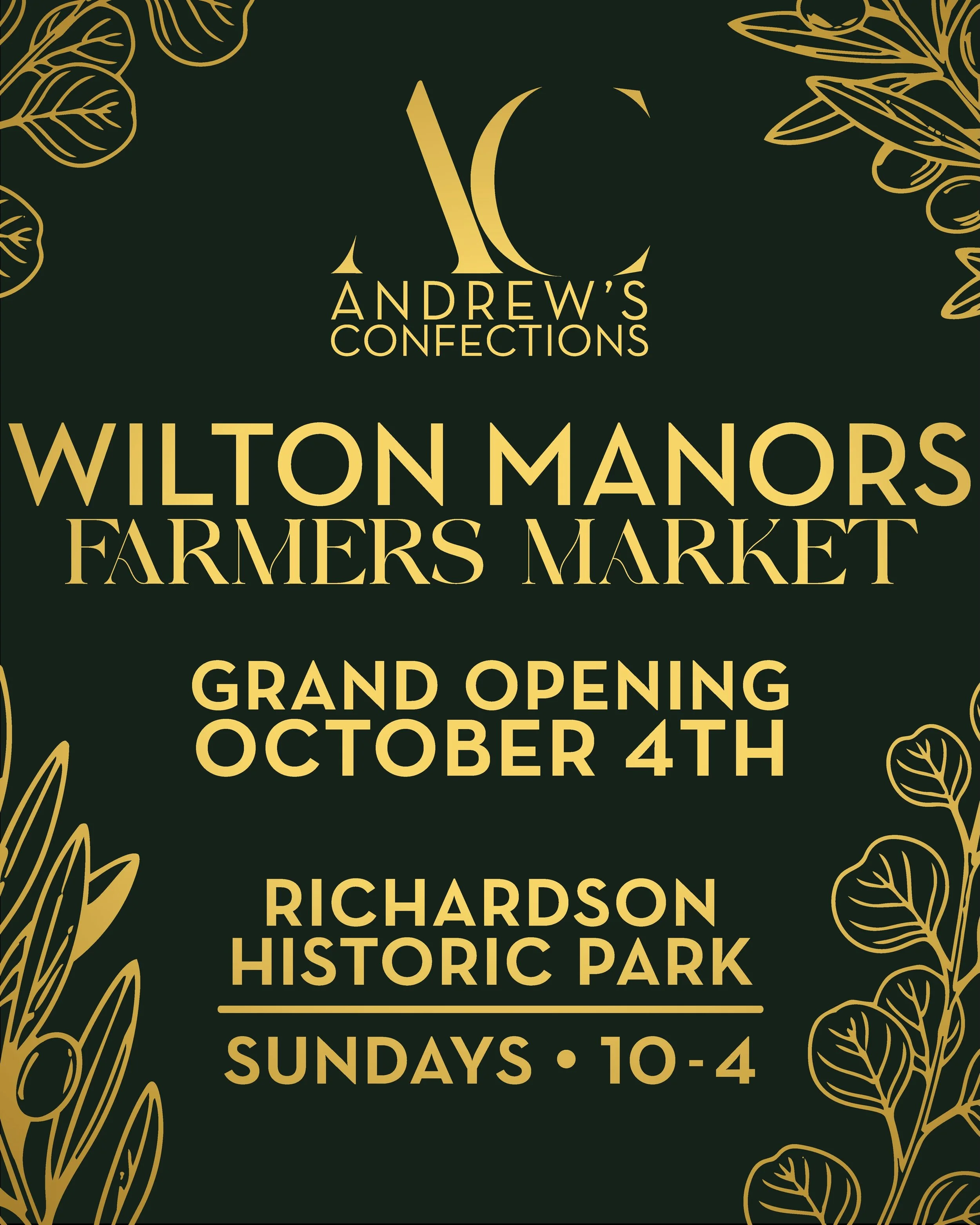 A new chapter begins. ✨

We&rsquo;re so excited to officially announce that Andrew&rsquo;s Confections is joining the Wilton Manors Farmers Market! 🤎

Join us for the Grand Opening on Sunday, October 4th at Richardson Historic Park. We&rsquo;ll be t