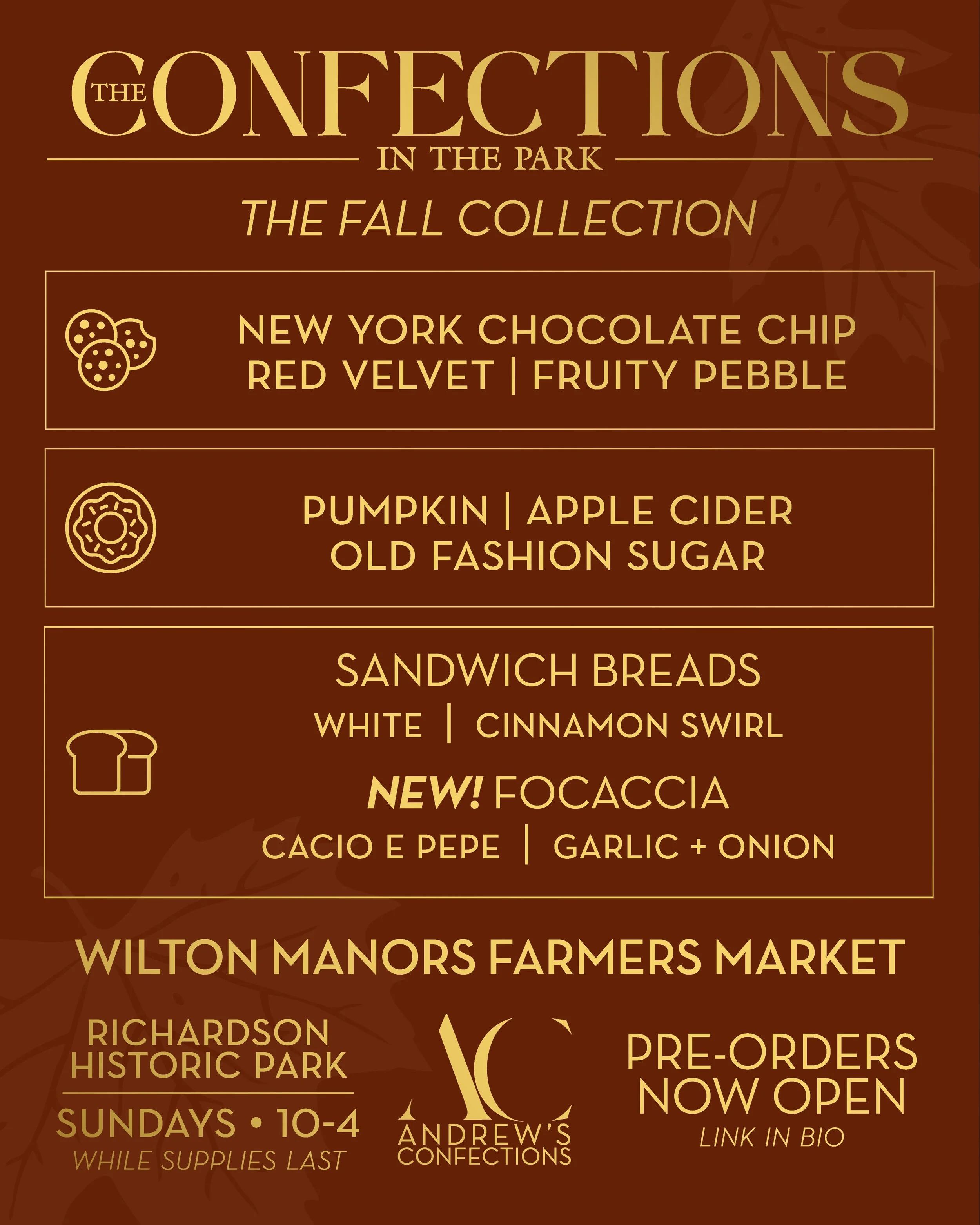 Fresh favorites, seasonal treats &amp; something new. ✨

We&rsquo;ve made a few updates to the menu for our first Sunday at the Wilton Manors Farmers Market, including some returning favorites, seasonal treats, and our newest addition: freshly baked 