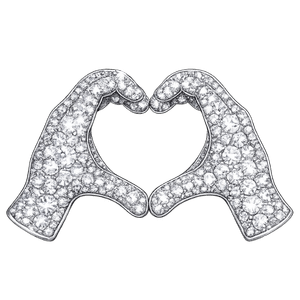 Hand hearts emoji but made out of silver rhinestones
