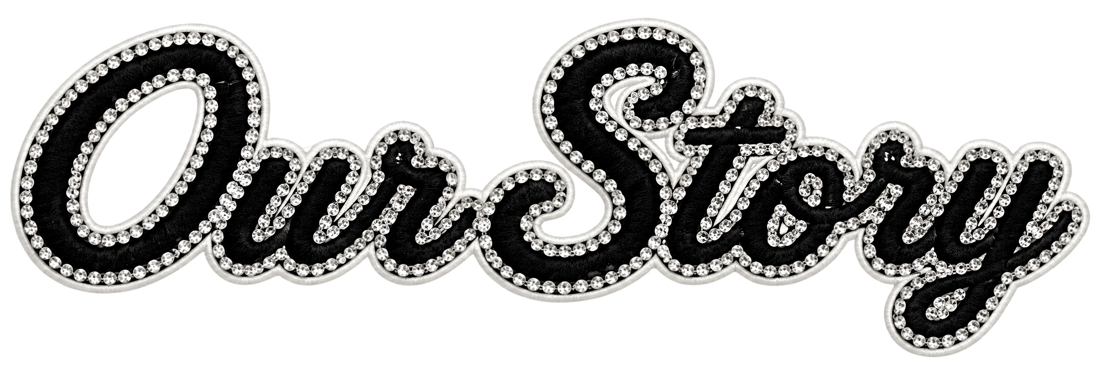 "Our Story" rhinestone patch graphic