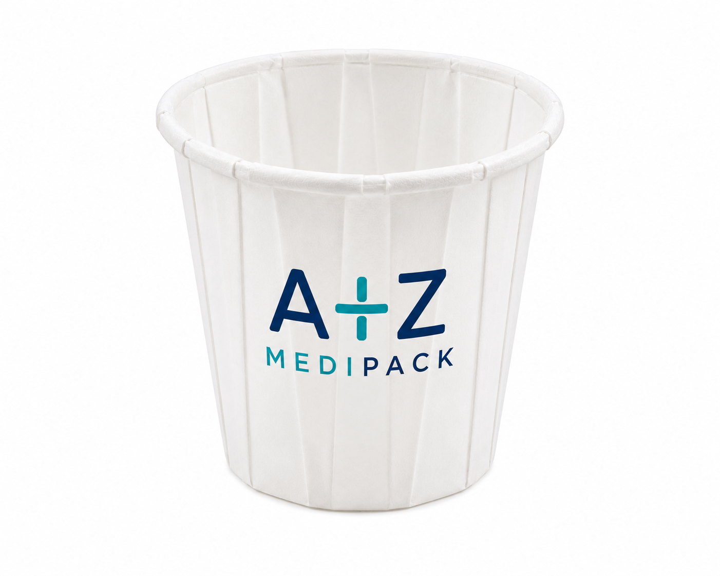 Pleated Paper Med cup with A-Z Medipack logo.png