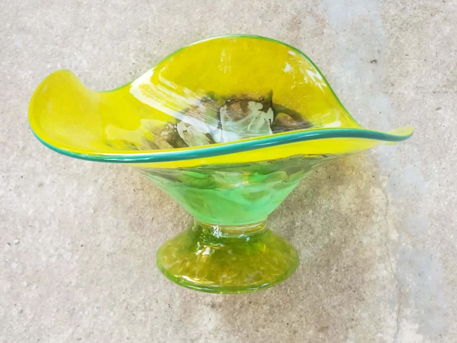 Blown Glass Floppy Bowl with Foot and Lip wrap