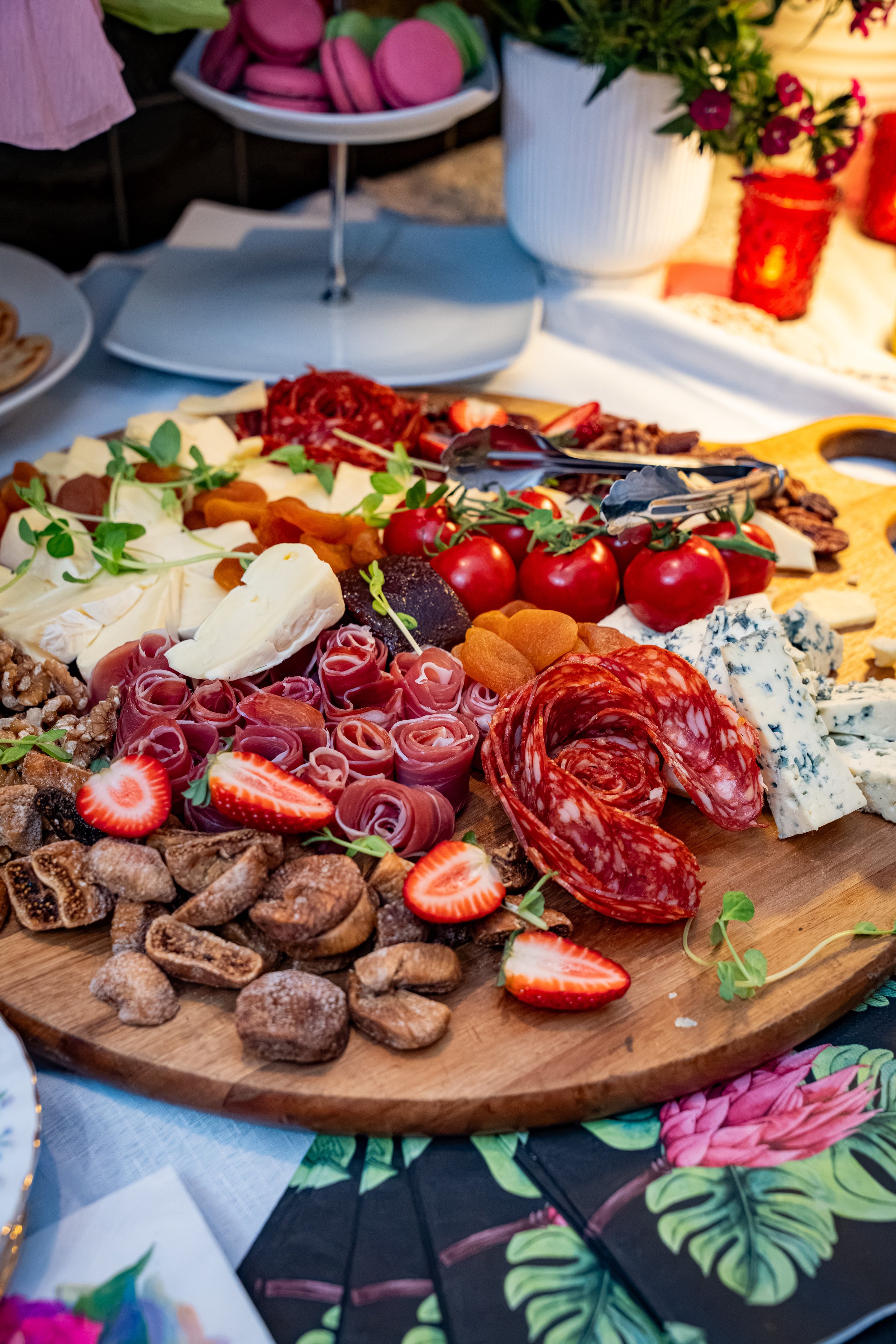 Beautiful share board with cold meats, cheeses and fruit