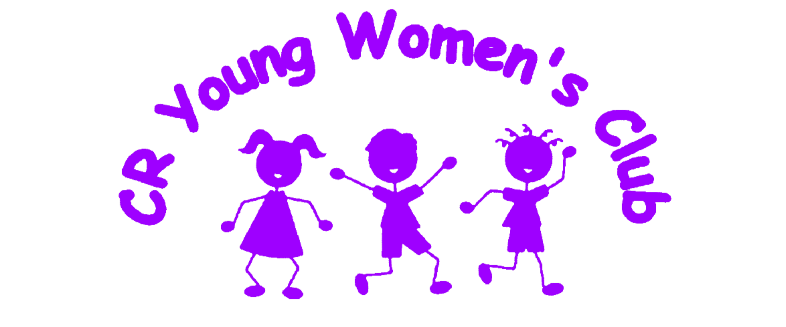 Purple illustration of three women holding hands, with the text 'CEER Young Women's Club' written above them in a circular pattern.