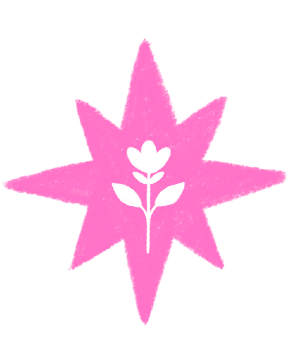 Pink star-shaped design with a small heart and flower illustration in the center.
