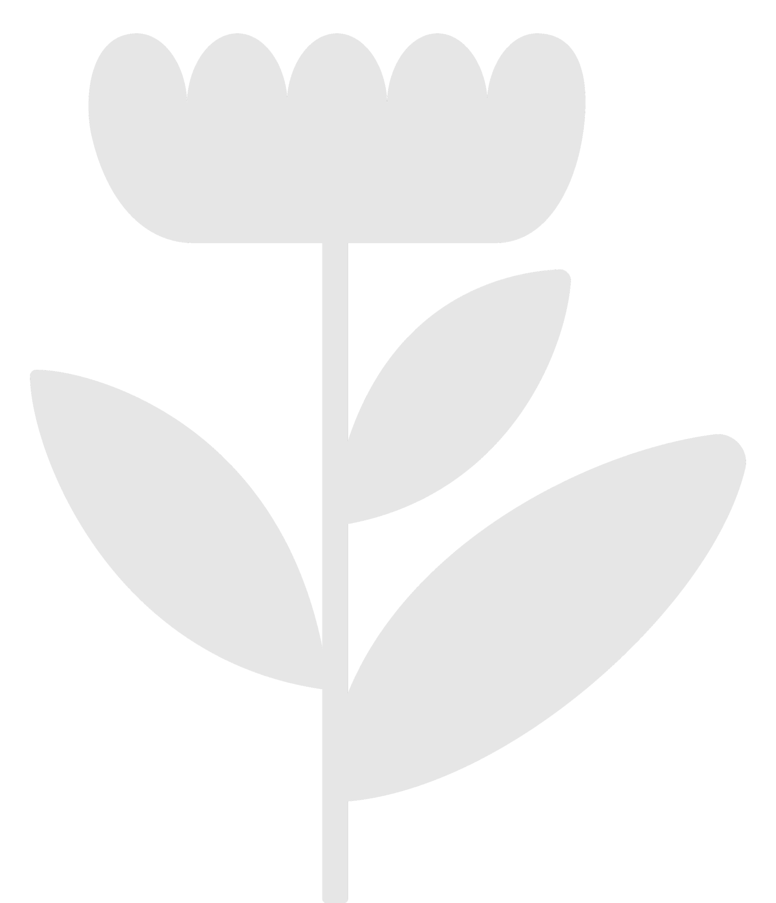 A black and white stylized illustration of a flower with a single stem, multiple leaves, and a large tulip-shaped bloom.
