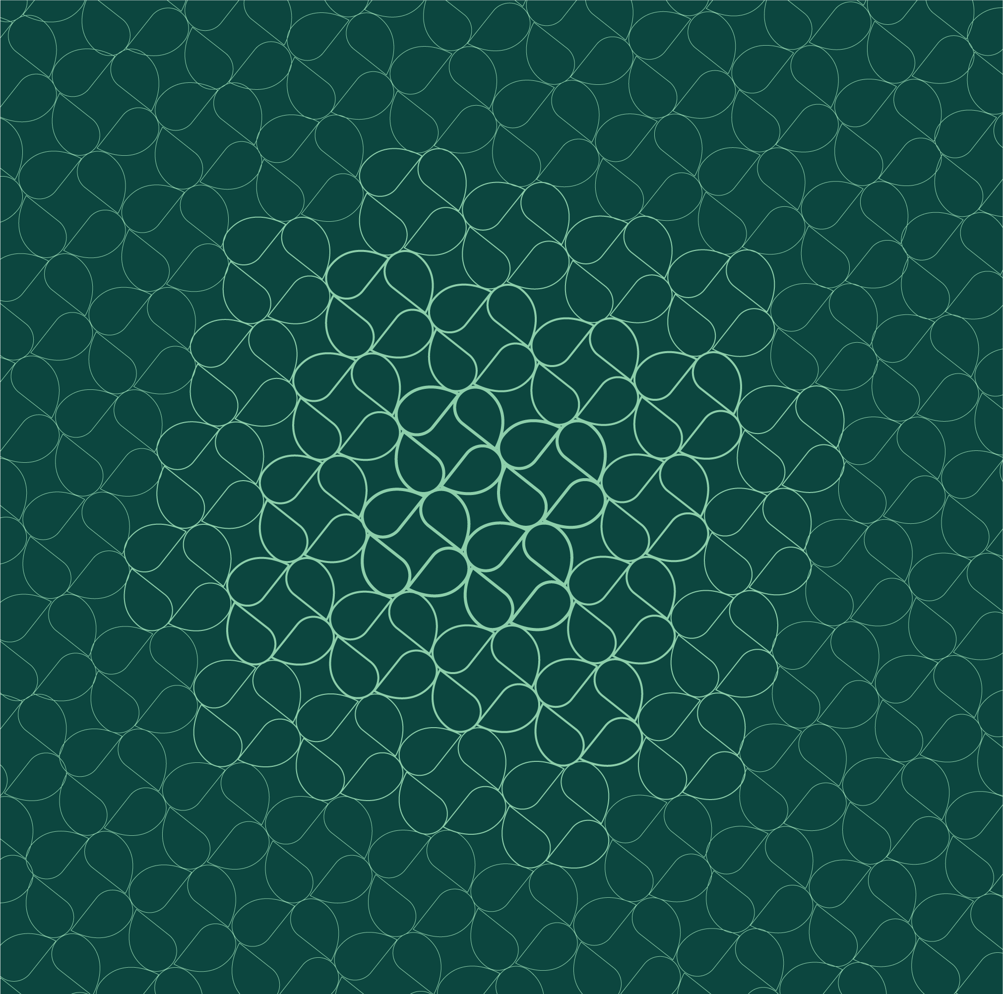 A digital pattern featuring interconnected, rounded lines forming leaf-like shapes on a dark green background.
