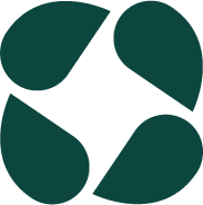 Abstract black star with rounded teal shapes on a white background.