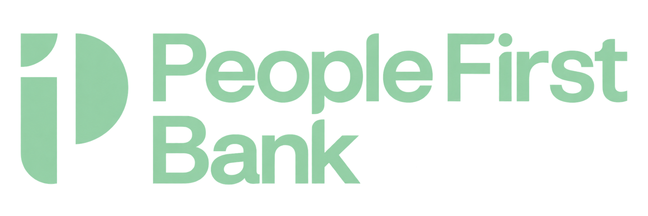 The logo of People First Bank, featuring stylized green and gray text with a green and gray emblem to the left.