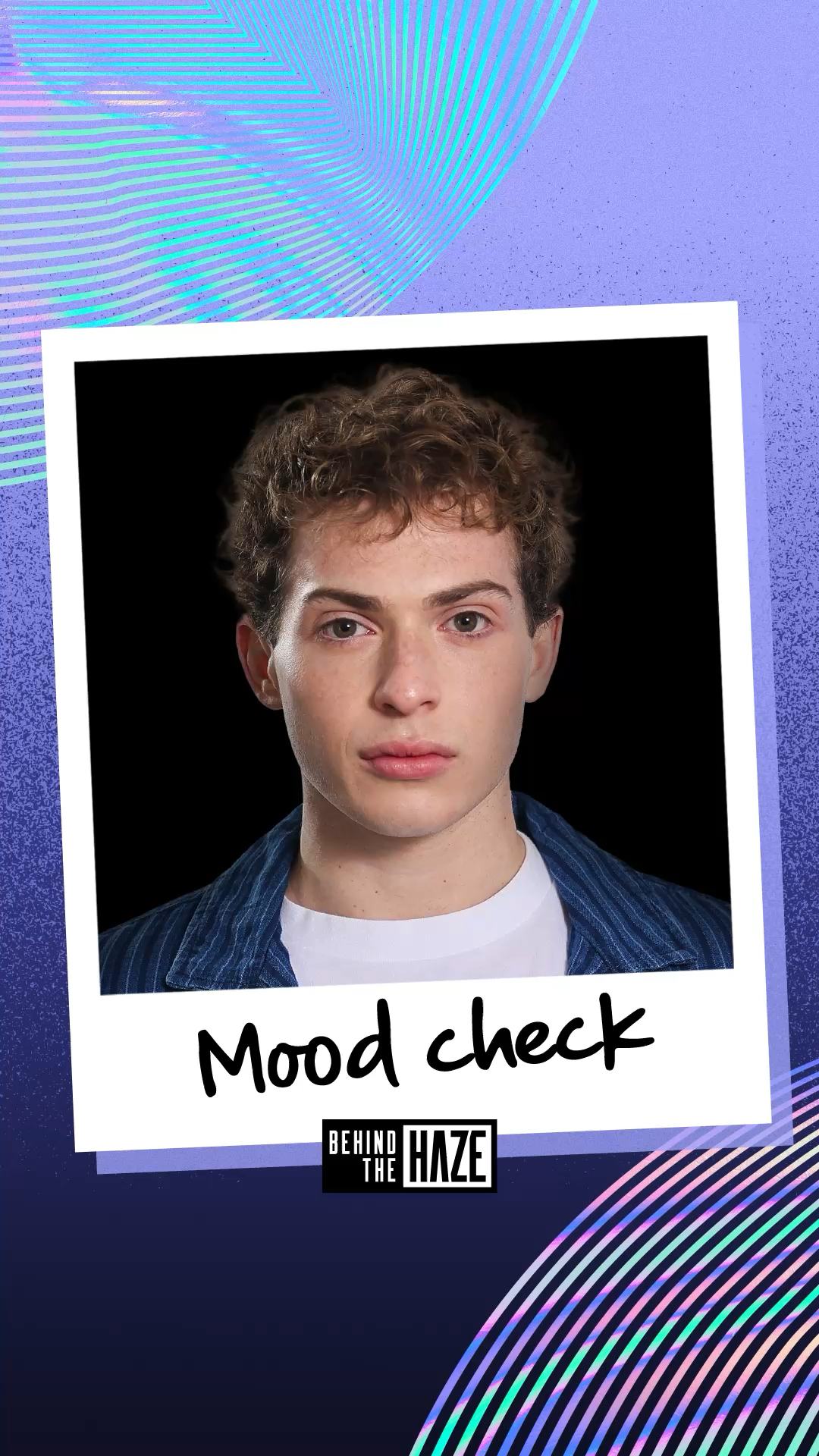 A teen portrait in a polaroid style frame with "mood check" written on it