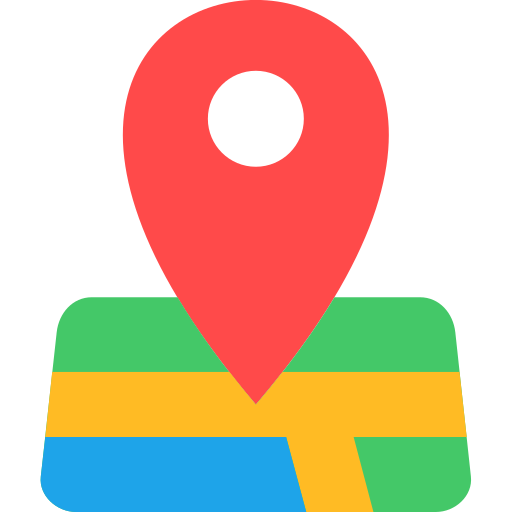 Map icon with a location pin featuring Google's color palette of red, green, yellow, and blue.