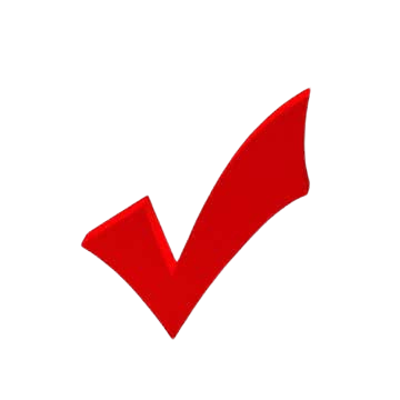 A red check mark on a black background.
