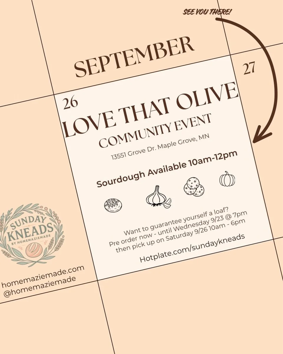 SAVE THE DATE! 
📍I&rsquo;ll be at Love That Olive&rsquo;s Community Event on September 26th! 
👋Stop in and see me from 10am -12pm and grab some sourdough items before I sell out! 

Want to guarantee yourself a loaf? Comment LINK and I&rsquo;ll send