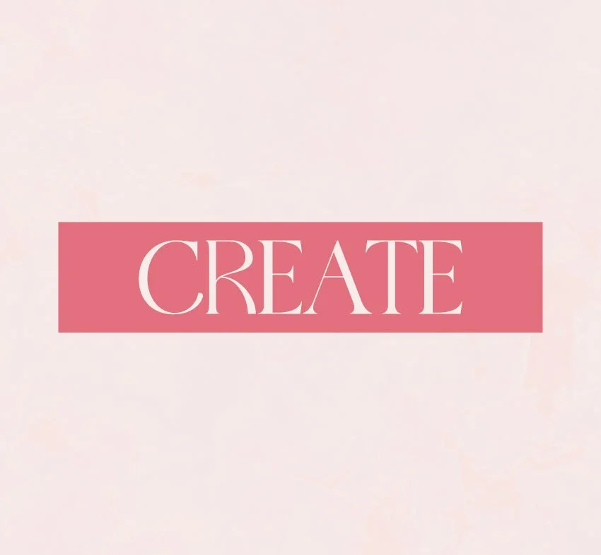 Pink background with the word 'CREATE' in white letters inside a pink rectangle.