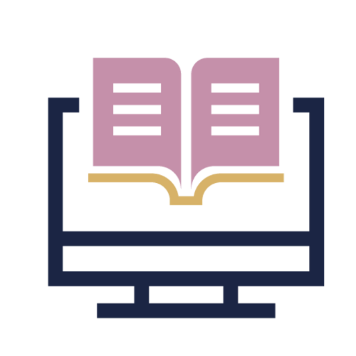 An illustration of a computer monitor displaying an open book.