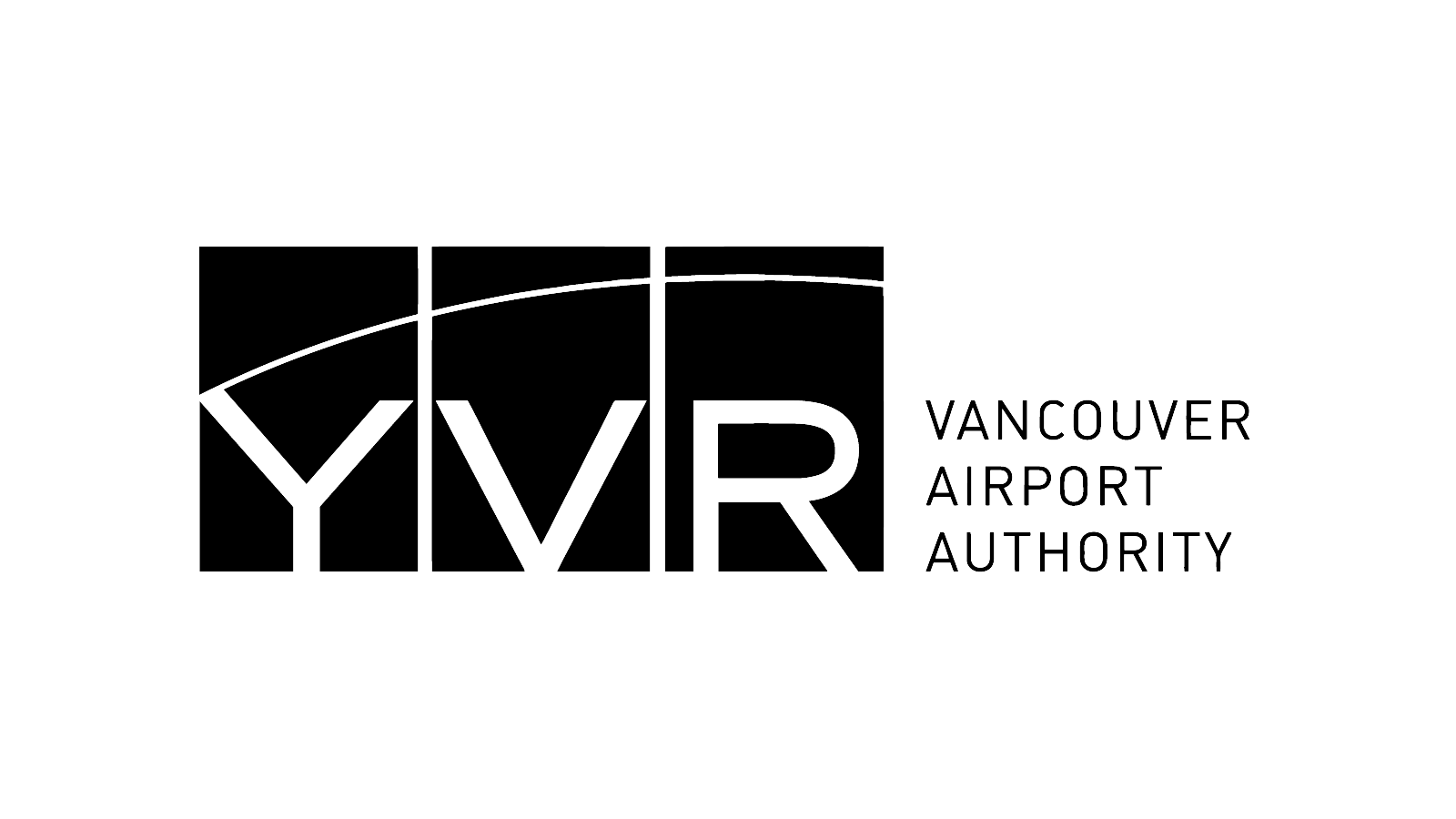 Black and white logo of Vancouver Airport Authority featuring the letters YVR and a stylized curved line resembling a runway or horizon.