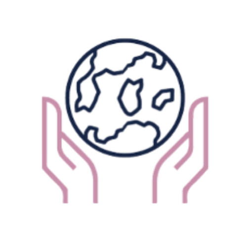 Illustration of a globe held by two hands against a black background.