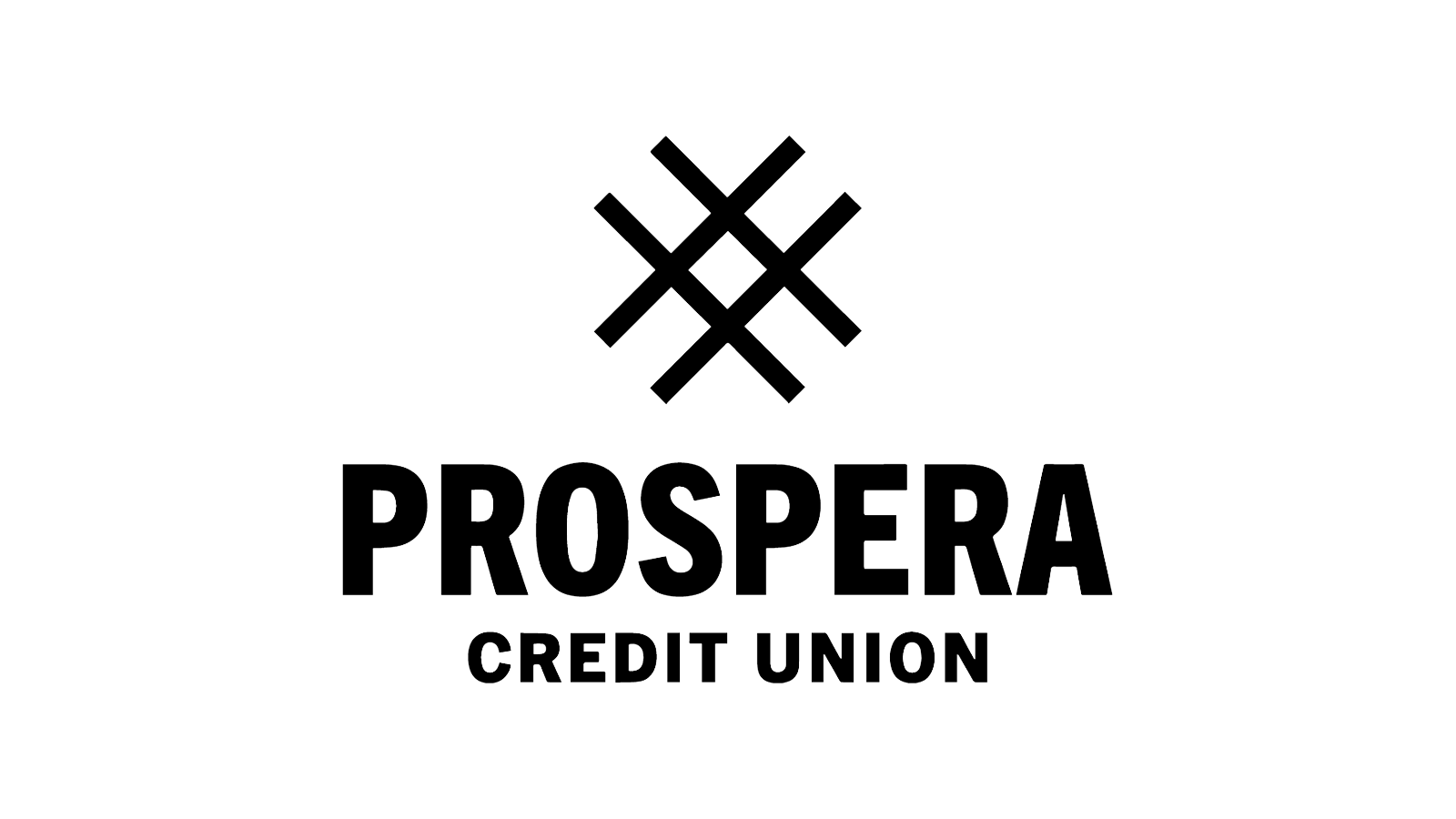 Logo for Prospera Credit Union featuring a geometric design above the company name, which is written in bold uppercase letters, with 'Credit Union' underneath in smaller font.
