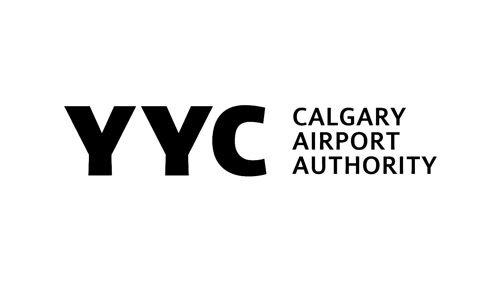 Logo of Calgary Airport Authority with large black and white letters 'YYC' and the words 'Calgary Airport Authority' beside it.