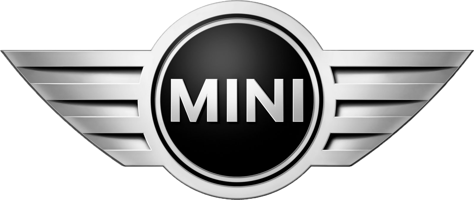 Black and silver Mini logo with wings extending from the sides.