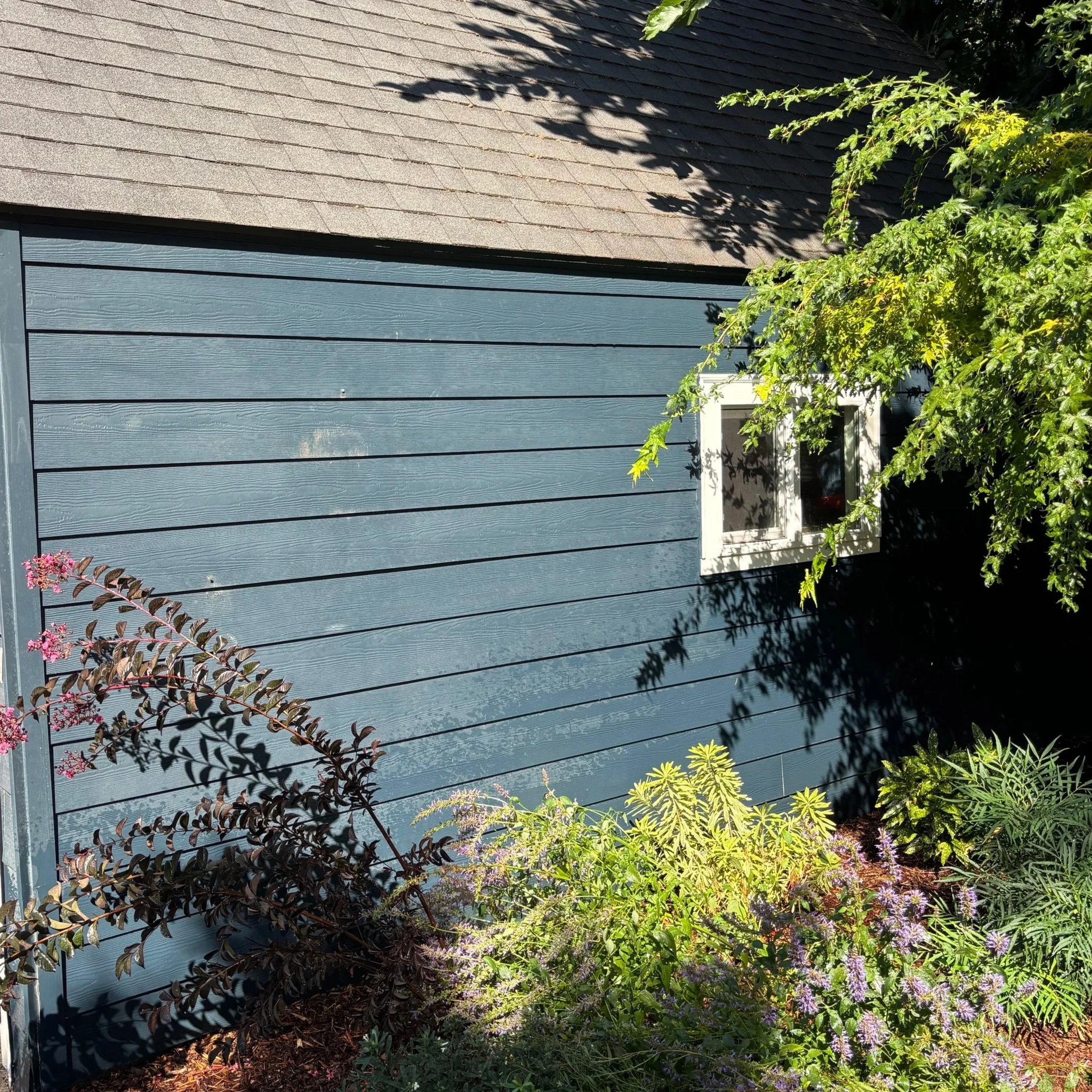 Siding before house wash, Portland.