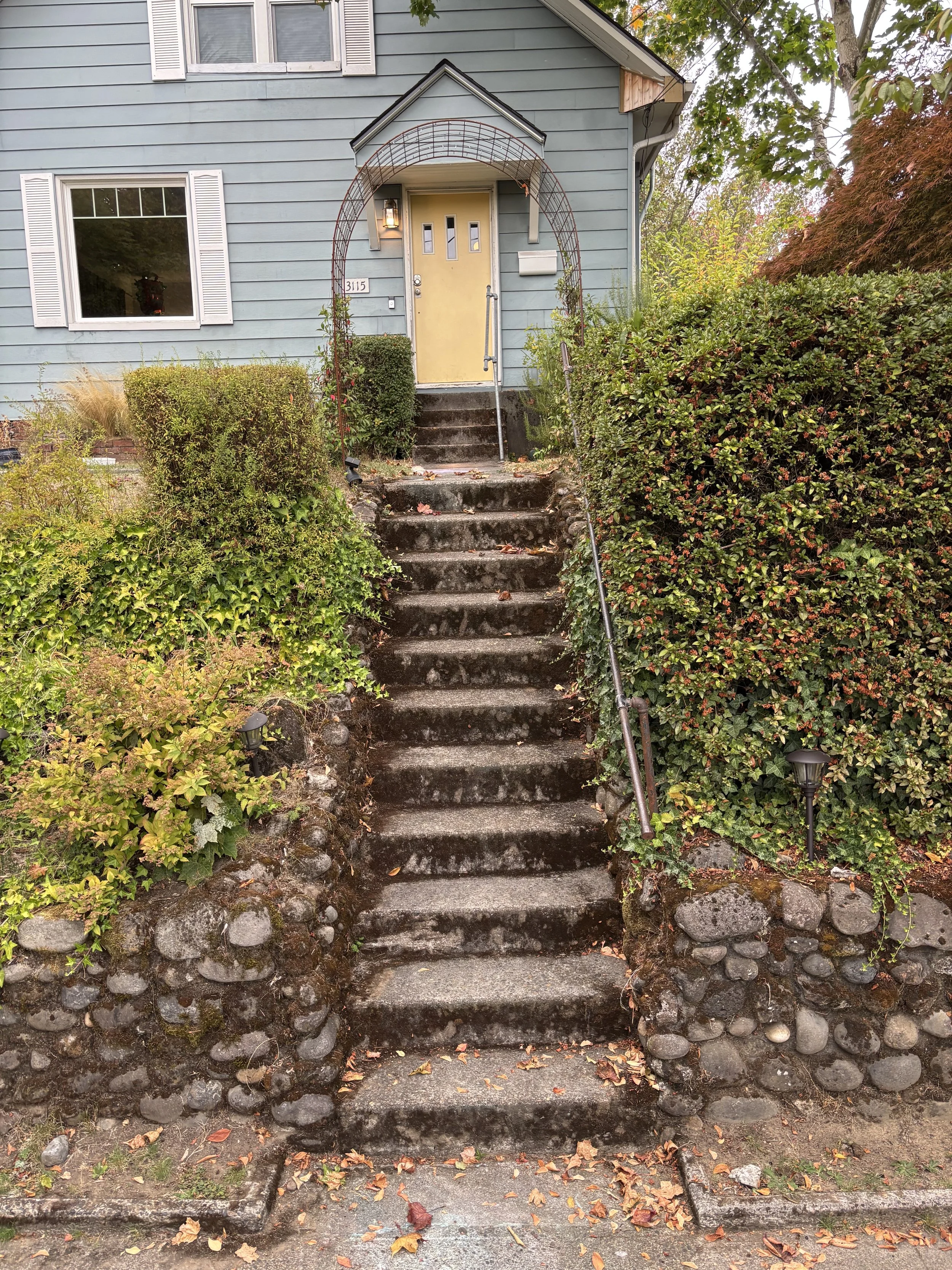 Stairs before pressure washing, Portland.