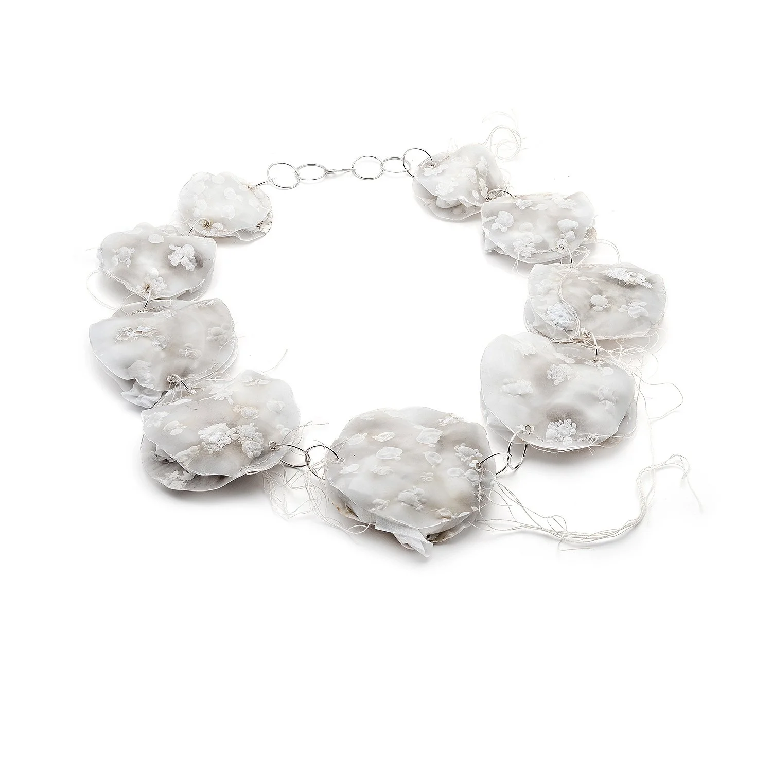 forget-me-not, 2023. vellum, silver, tissue, linen.