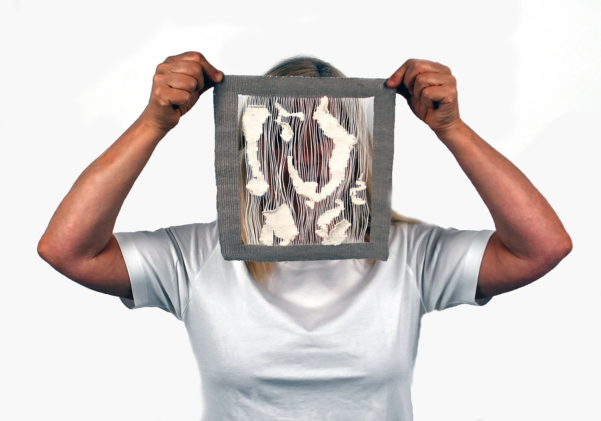 the space between, 2025. linen, pearls.