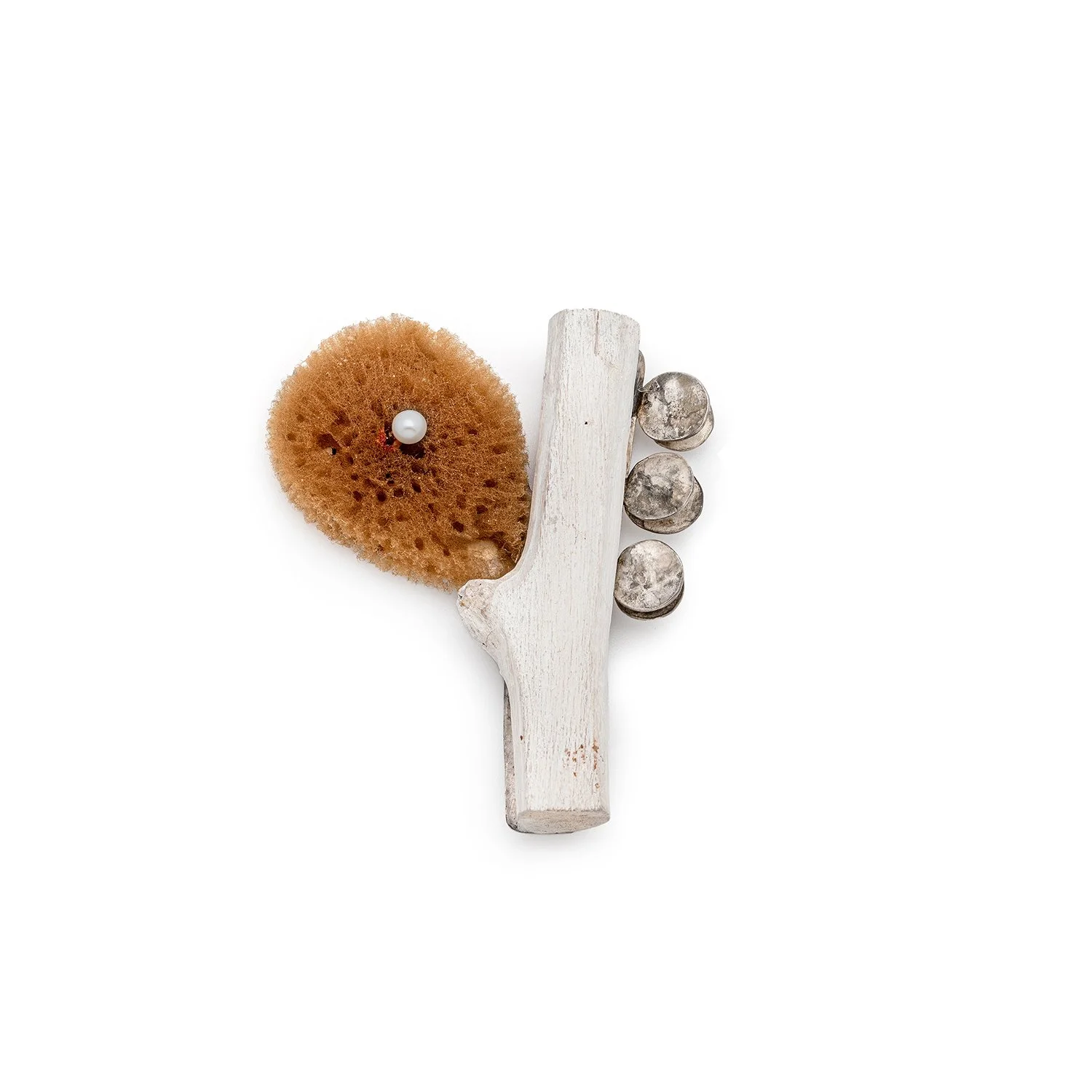 absorbed #3, silver, found wood, sea sponge, pearl, steel. 