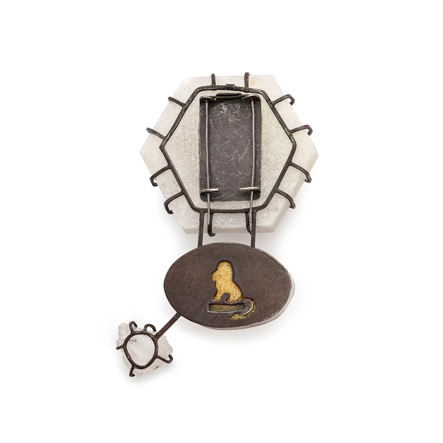the lion inside, 2020. silver, marble, sponge, pearls, crystal.