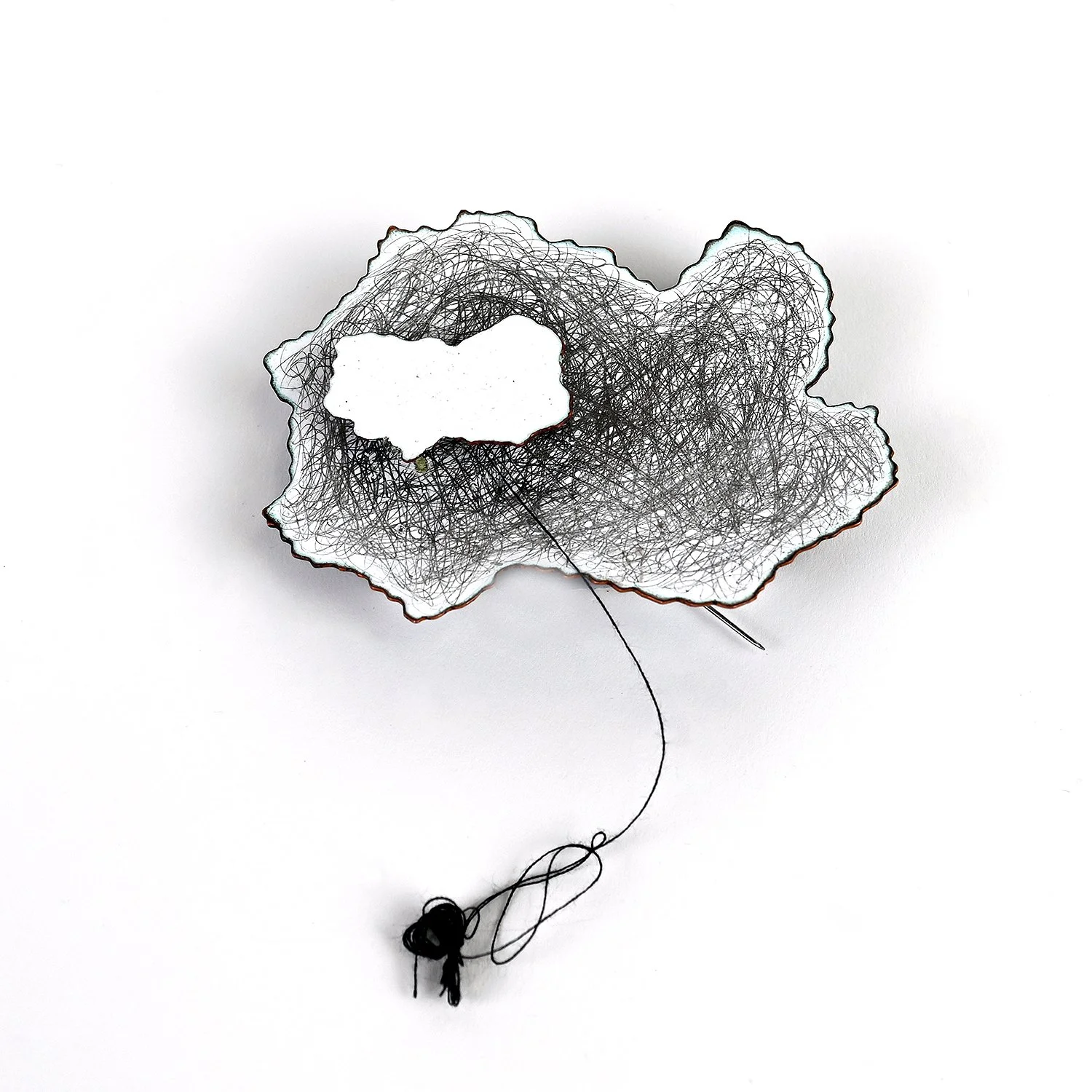 Things unsaid #3, 2025. copper, enamel, graphite, thread, silver.