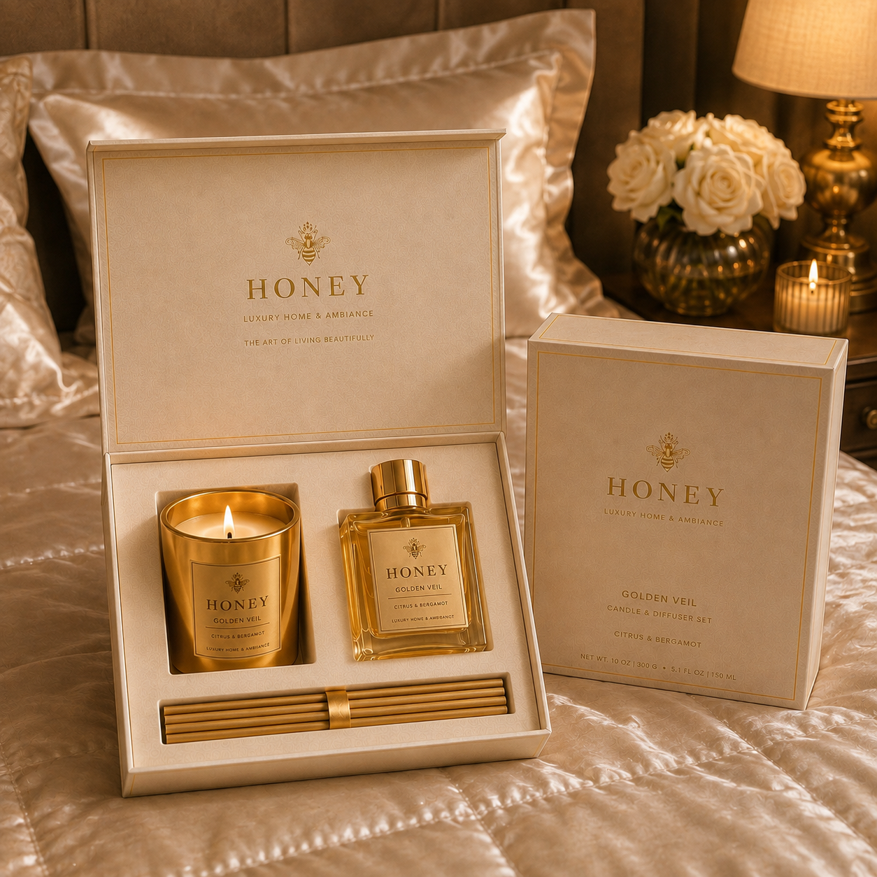 Honey Golden Veil Candle & Diffuser Set