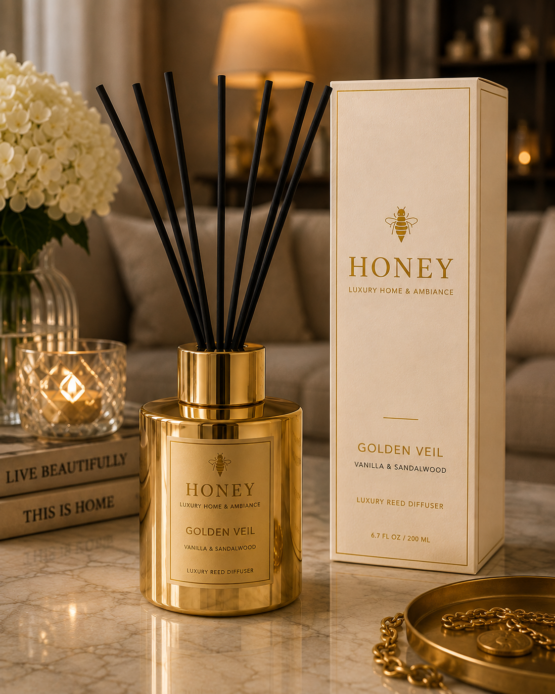 Honey Golden Veil Luxury Reed Diffuser
