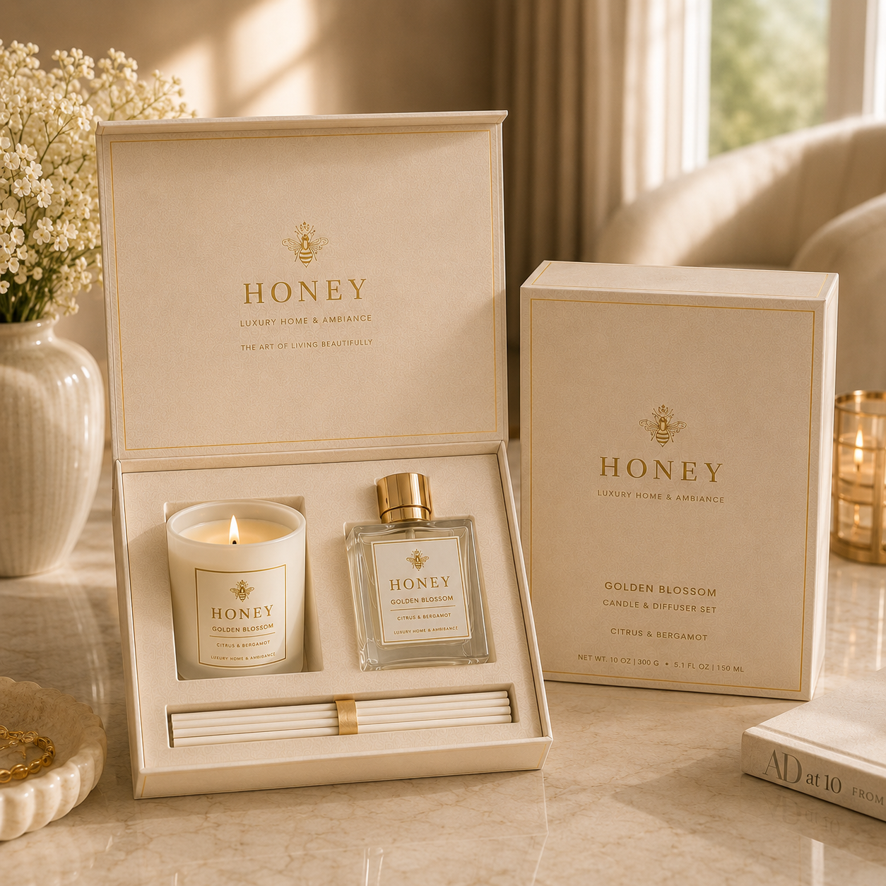 Honey Golden Blossom Candle & Diffuser Set