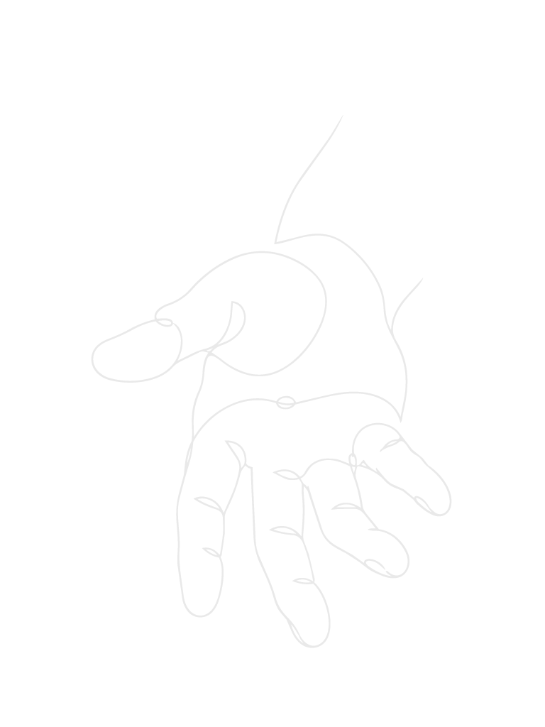 Line drawing of a hand with a ring, with the index finger extended, on a black background.
