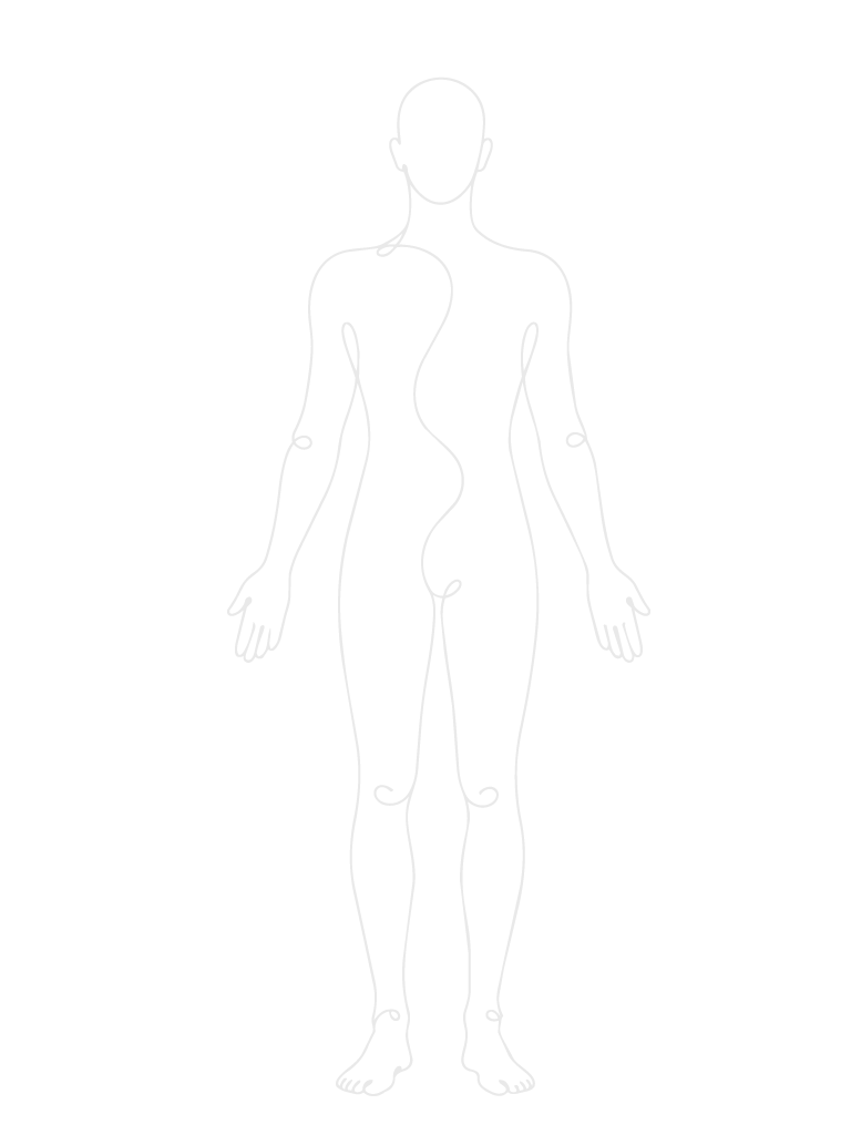 Outline illustration of a human body with lines indicating acupuncture or meridian points.
