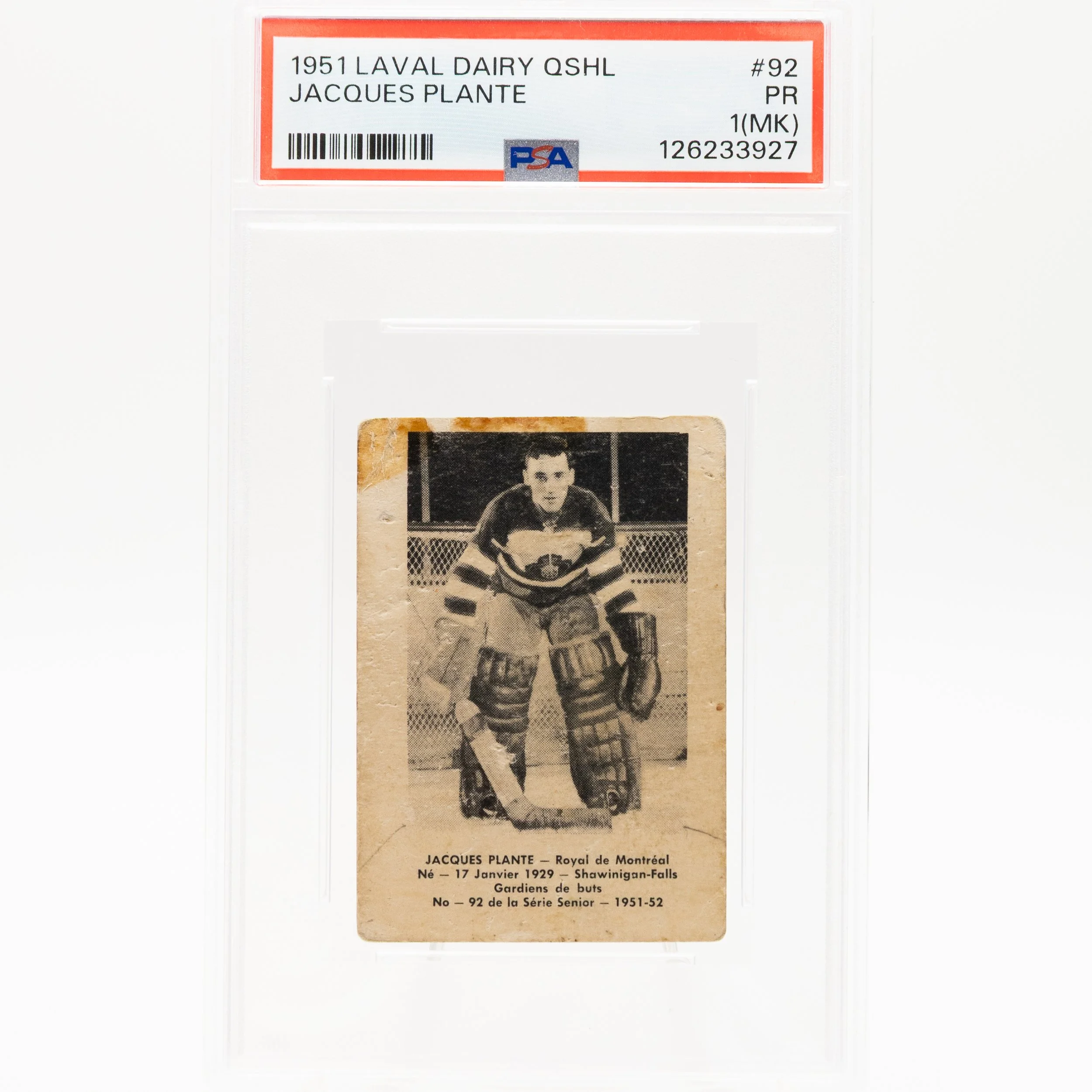 Jacques Plante 1951 Laval Dairy *first card not rookie*