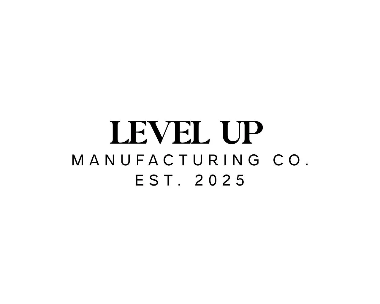 Black text on a white background saying "LEVEL UP MANUFACTURING CO. EST. 2025".